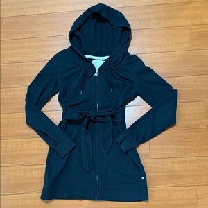 Victoria Secret Black Hooded Zip-Up Jacket with Belt